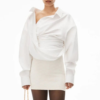 Long Sleeves Draped Unbalced Blouses - Diva Melody