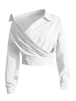 Long Sleeves Draped Unbalced Blouses - Diva Melody