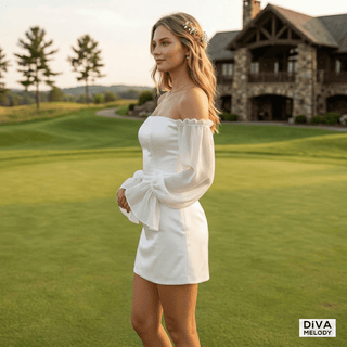 Long Sleeves Mini Wedding Dress - Diva Melody