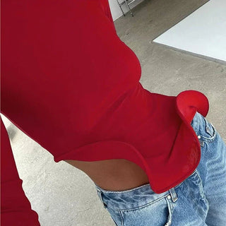 Long Sleeves Slim Fit Asymmetrical Top - Diva Melody