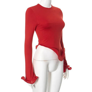 Long Sleeves Slim Fit Asymmetrical Top - Diva Melody