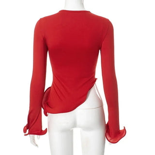 Long Sleeves Slim Fit Asymmetrical Top - Diva Melody