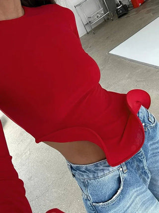 Long Sleeves Slim Fit Asymmetrical Top - Diva Melody