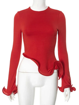 Long Sleeves Slim Fit Asymmetrical Top - Diva Melody