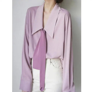 Long Sleeves Solid Necktie Shirt - Diva Melody