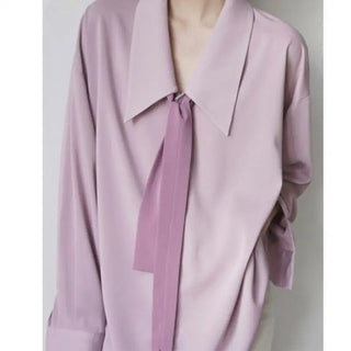 Long Sleeves Solid Necktie Shirt - Diva Melody