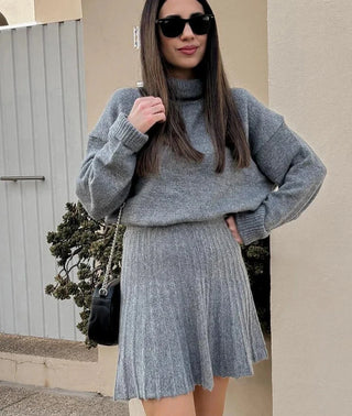 Loose Knitted Cropped Sweater and Skirt - Diva Melody