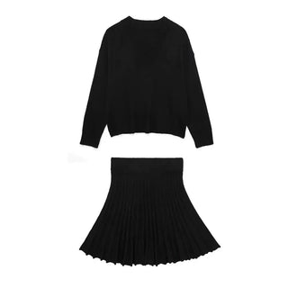 Loose Knitted Cropped Sweater and Skirt - Diva Melody