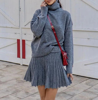 Loose Knitted Cropped Sweater and Skirt - Diva Melody