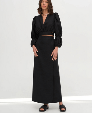 Loose Linen Crop Top Skirt Set - Diva Melody