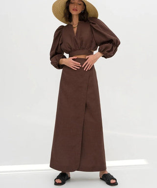 Loose Linen Crop Top Skirt Set - Diva Melody