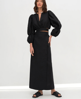 Loose Linen Crop Top Skirt Set - Diva Melody