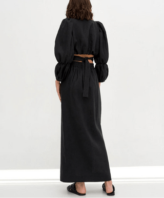 Loose Linen Crop Top Skirt Set - Diva Melody