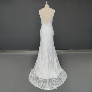 Luxury Deep V - Neck Lace Mermaid Wedding Dress - Diva Melody