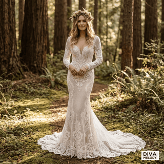 Luxury Long - Sleeve Beaded Mermaid Wedding Dress - Diva Melody