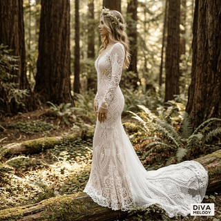 Luxury Long - Sleeve Beaded Mermaid Wedding Dress - Diva Melody