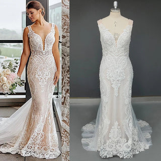 Luxury Long - Sleeve Beaded Mermaid Wedding Dress - Diva Melody