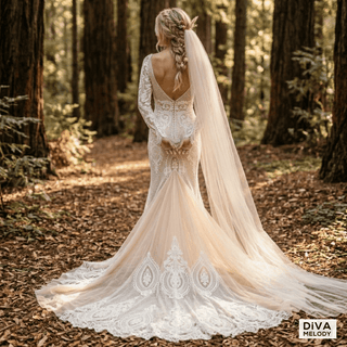 Luxury Long - Sleeve Beaded Mermaid Wedding Dress - Diva Melody