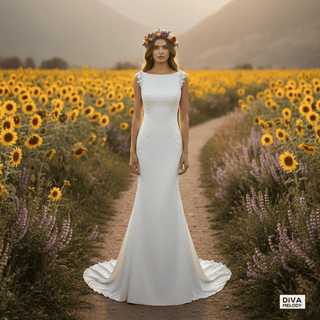 Mermaid Chiffon Wedding Dress with Floral Appliques - Diva Melody