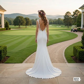 Mermaid Chiffon Wedding Dress with Floral Appliques - Diva Melody