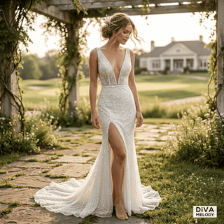 Mermaid Sequin High - Slit Bridal Gown - Diva Melody