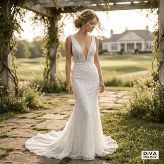Mermaid Sequin High - Slit Bridal Gown - Diva Melody