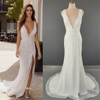 Mermaid Sequin High - Slit Bridal Gown - Diva Melody