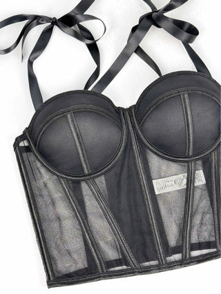 Mesh Corset Halter Crop Top - Diva Melody