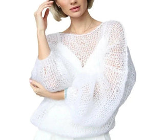 Mesh See Through Lantern Sleeve Knitted Sweaters - Diva Melody