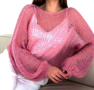 Mesh See Through Lantern Sleeve Knitted Sweaters - Diva Melody