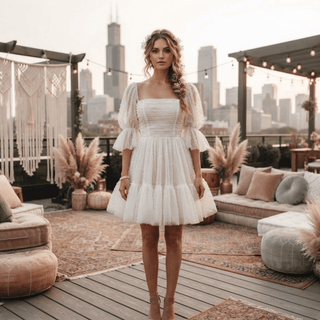Mini Tulle Wedding Dress with Pearls - Diva Melody