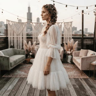 Mini Tulle Wedding Dress with Pearls - Diva Melody