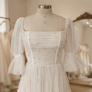Mini Tulle Wedding Dress with Pearls - Diva Melody