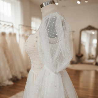 Mini Tulle Wedding Dress with Pearls - Diva Melody