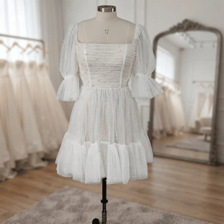 Mini Tulle Wedding Dress with Pearls - Diva Melody