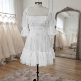 Mini Tulle Wedding Dress with Pearls - Diva Melody