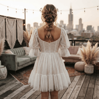 Mini Tulle Wedding Dress with Pearls - Diva Melody