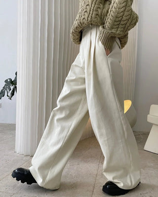 Minimalism High Waist Pleated Pants Wide Leg Trousers - Diva Melody