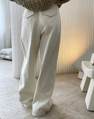 Minimalism High Waist Pleated Pants Wide Leg Trousers - Diva Melody