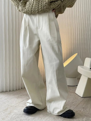 Minimalism High Waist Pleated Pants Wide Leg Trousers - Diva Melody