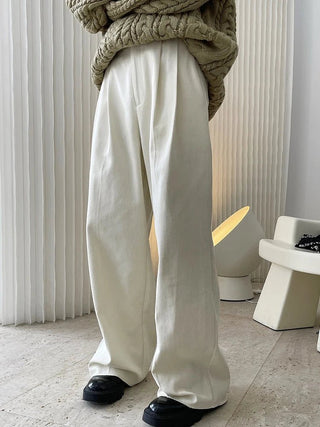 Minimalism High Waist Pleated Pants Wide Leg Trousers - Diva Melody