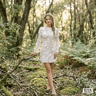 Modern Embroidered Mini Wedding Dress - Diva Melody