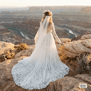 Modest High Collar Long Sleeve Wedding Dress - Diva Melody