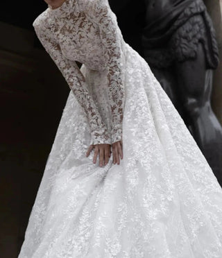 Modest High Collar Long Sleeve Wedding Dress - Diva Melody