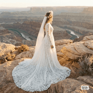 Modest High Collar Long Sleeve Wedding Dress - Diva Melody