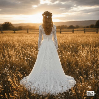 Modest Lace Scoop Neck Bridal Gown - Diva Melody