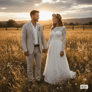 Modest Lace Scoop Neck Bridal Gown - Diva Melody