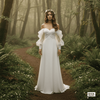 Modest Off - Shoulder Crepe Wedding Dress - Diva Melody