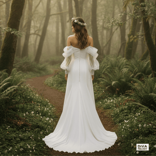 Modest Off - Shoulder Crepe Wedding Dress - Diva Melody