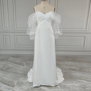 Modest Off - Shoulder Crepe Wedding Dress - Diva Melody